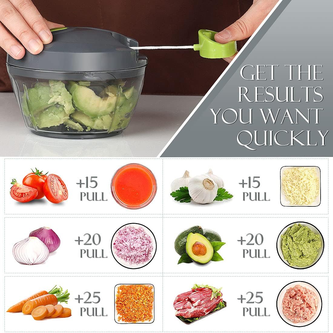 Portable Hand Pull String Garlic Mincer Onion Cutter for Veggies